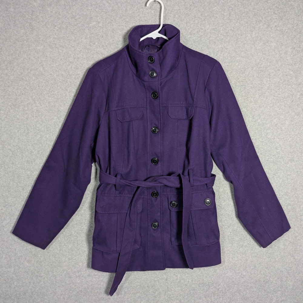 TOXiK3 Jacket Womens 1X Purple Belted Utility Funnel Neck Military Dark Academia